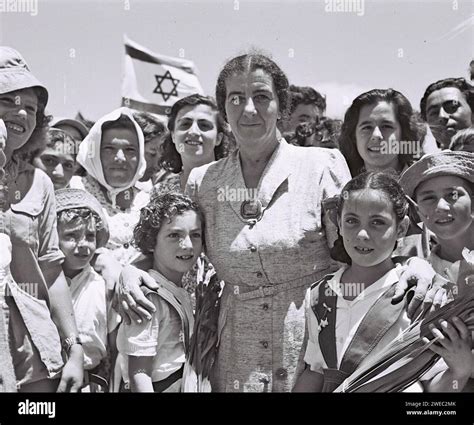 GOLDA MEIR (1898-1978) Prime Minister of Israel in 1950 with members of ...