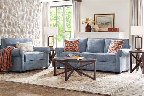 Cindy Crawford Bellingham 5 Pc Chambray Blue Chenille Fabric Living Room Set With Sofa, Chair, 3 ...