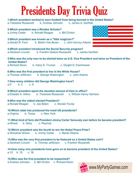 Printable President Quiz