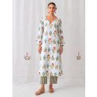 Brown Printed Cotton Kurta with Pants- Set of 2