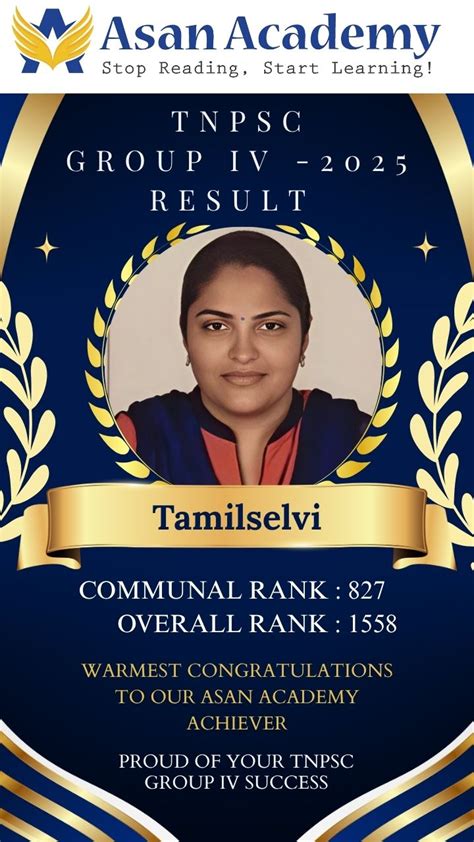 Asan Academy Celebrates TNPSC Group IV Success – Congratulations Tamilselvi
