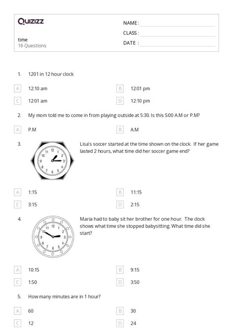 50+ Time to the Hour worksheets for 5th Class on Quizizz | Free & Printable