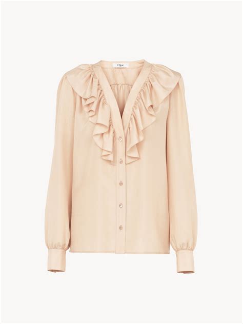 Chloé V Neck Ruffled Blouse In Silk Habotai | Chloé NL