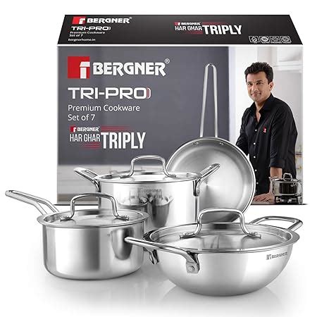 Buy Bergner TriPro TriPly Stainless Steel 7 Pcs Cookware Set - Deep ...