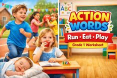 KG Grammar Worksheet on Action Words Verbs | PlanetSpark
