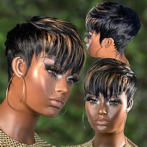 Perruques courtes pour femmes noires, perruque synthétique coupe lutin ...