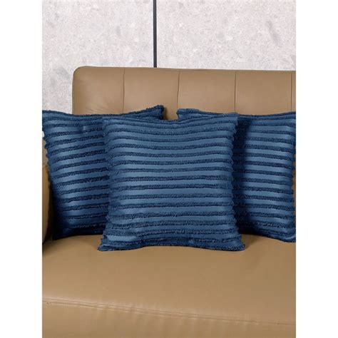 Buy Saral Home Navy Blue Axis Stripe Cushion Cover (Pack Of 3) Online