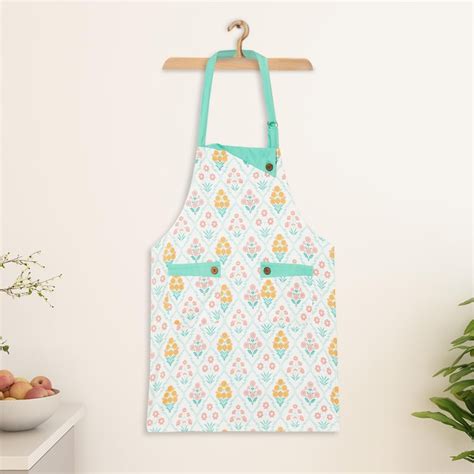 Buy India Inspired White Printed Cotton Kitchen Apron from Home Centre ...