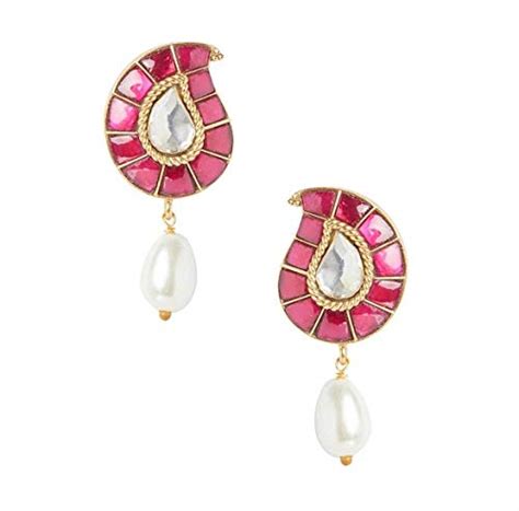 Ahilya Jewels 92.5 Sterling Silver Gold Plated Keri Paisley Pearl Stud ...