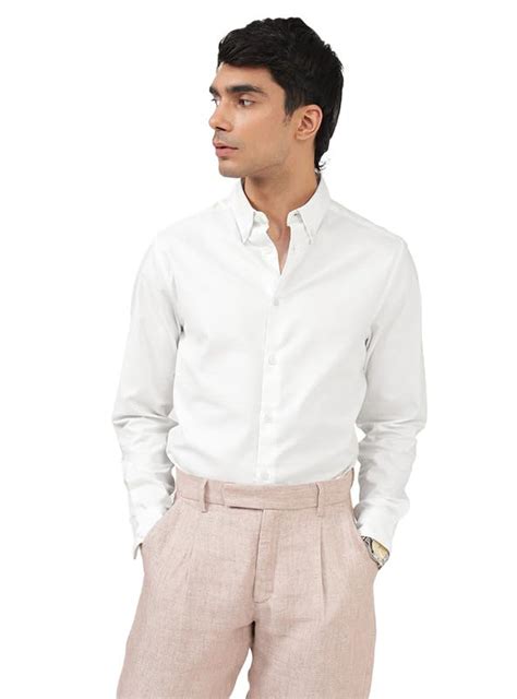 Buy Andamen Men's White Cotton Stretch Solid Slim Fit Shirt at Amazon.in
