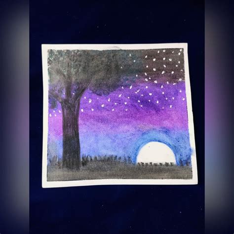 An easy Crayon Drawing (Oil Pastels) of a Night Sky landscape ...