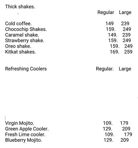 Menu at Fresh juice, Gurugram