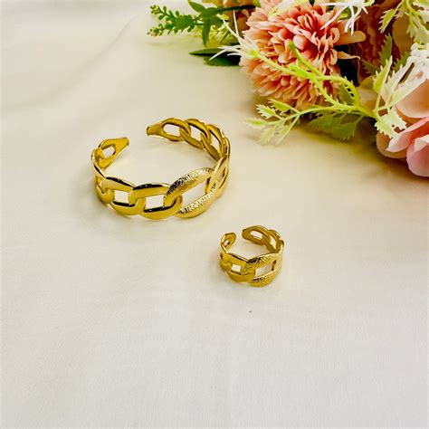 Tarnish Free Interlock Bracelet Ring Combo – Stridhan