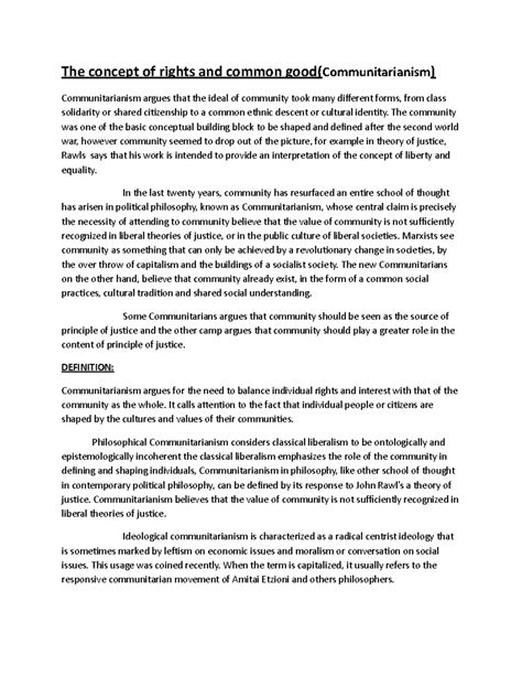 Communitarianism - concept of right and common good, - The concept of ...