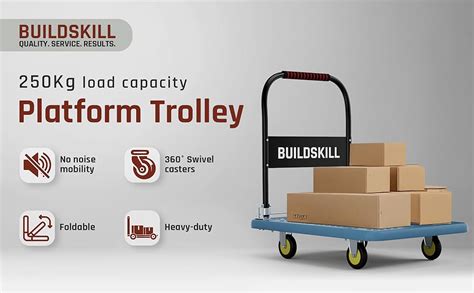 BUILDSKILL 250kg Platform Trolley | 360° Rotating TPR Wheels | 71cm x ...