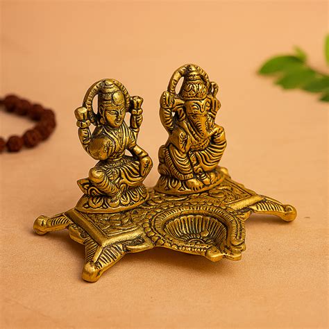 Oxidised Lakshmi Ganesh Diya (Pital Laxmi Vinayak Deepak) – Pujalane