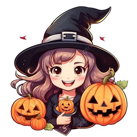 Happy Halloween Witch With Pumpkin In Magic Hat Trick Or Treat Party ...