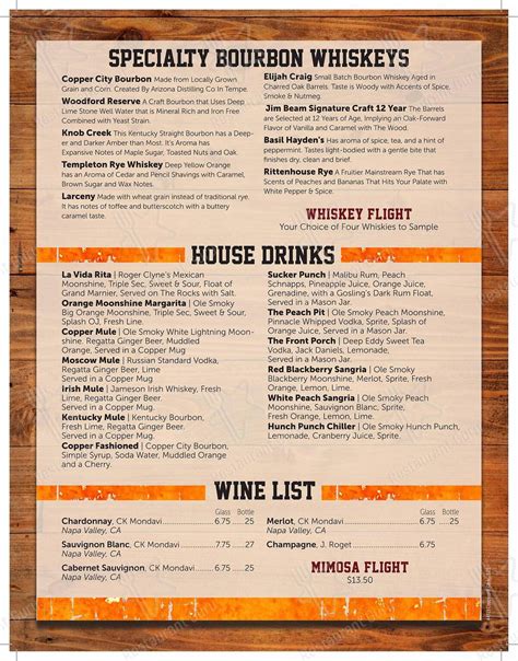 Menu at Copper Still Moonshine Grill pub & bar, Gilbert, S Gilbert Rd ...