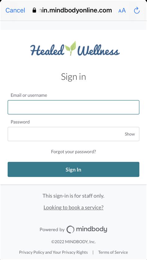 Where can I sign in to Mindbody as a staff member or owner?