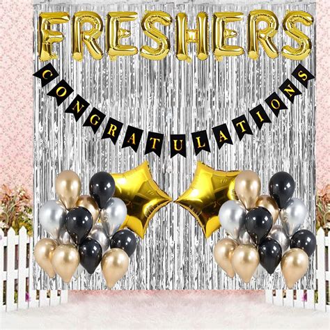 Rozi Decoration Congratulations Banner with Fresher Party Foil Balloons ...