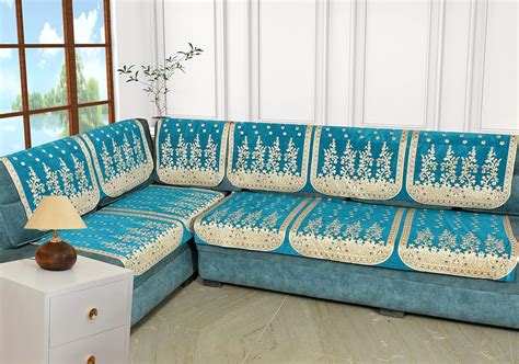 SAWNA HOMES Velvet L Shape 6 Seater Sofa Cover Set | 3+2+1 Seater Sofa ...