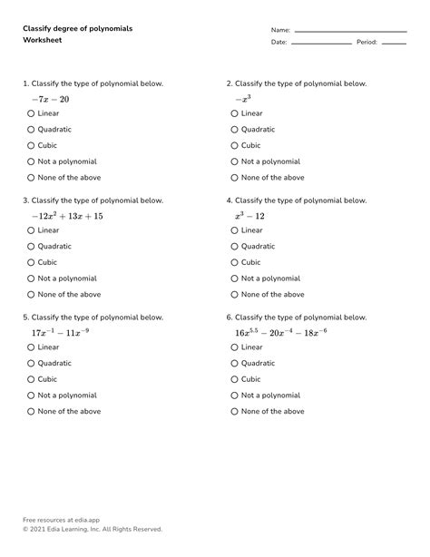 Image result for Polynomial Classification Worksheet