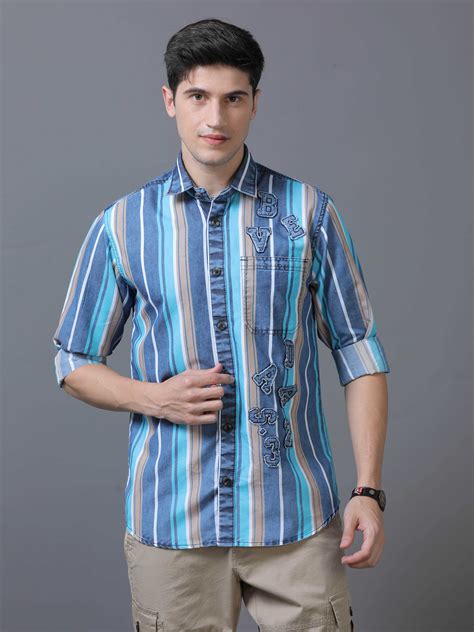 Buy Cool And Comfortable Blue Striped Shirt Mens – Bevdaas