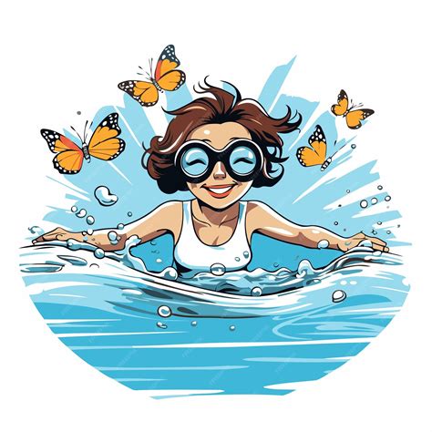 Premium Vector | Girl swimming in the pool with butterflies in the ...