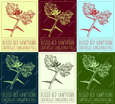 Premium Vector | Set vector drawings of blood red hawthorn in colors ...