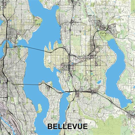 Bellevue, Washington, USA map poster art 45743625 Vector Art at Vecteezy
