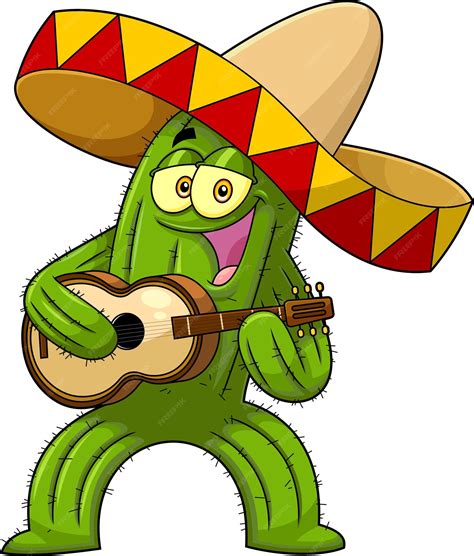 Premium Vector | Happy mexican cactus cartoon character singing and ...