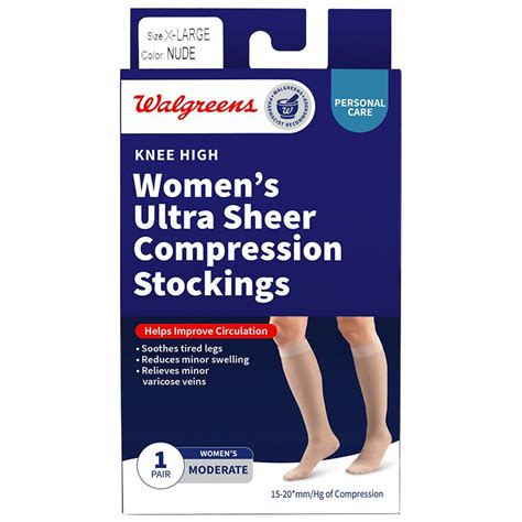 Walgreens Women's Ultra Sheer Compression Stockings, Knee High Nude ...