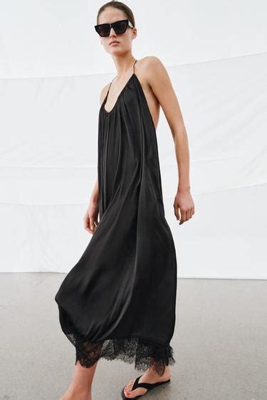 ZW COLLECTION LACE SATIN HALTER DRESS - Black | ZARA India