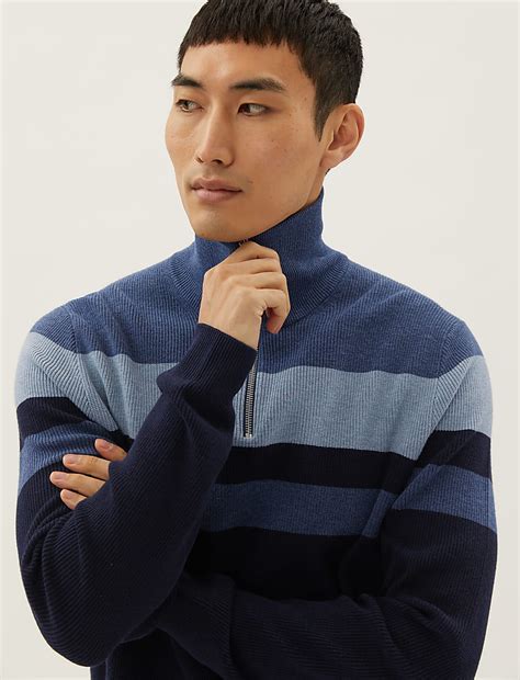 Buy Cotton Blend Striped Half Zip Jumper at Marks & Spencer
