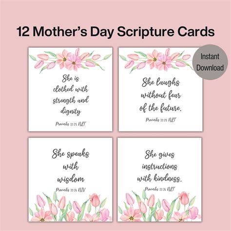 12 Printable Mothers Day Scripture Cards | Mothers Day Bible Verse ...
