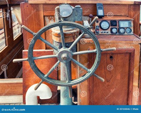 Helm of wooden boat stock photo. Image of transport, navigation - 35165046