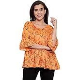 Hanumntra Women/Girls Rayon Printed Top/Tunic (Yellow,Small) : Amazon ...