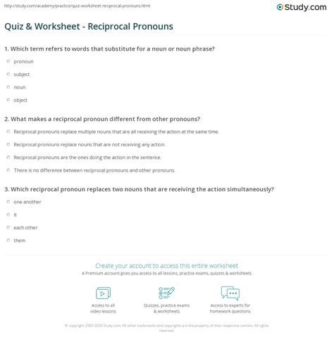 Quiz & Worksheet - Reciprocal Pronouns | Study.com