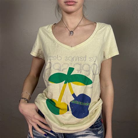 Vintage 90's Sporty Yellow Graphic Tee with Rhinestone Detail (S ...