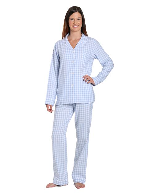 Womens Premium 100% Cotton Yarn Dyed Flannel Pajama Sleepwear Set - Gi ...