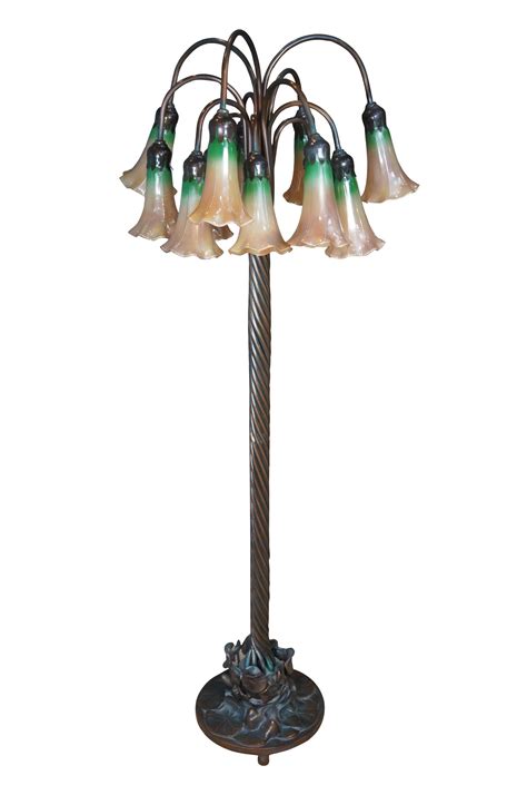 Tiffany Style Bronze Art Nouveau 12 Arm Lily Pad Tulip Floor lamp 54 ...