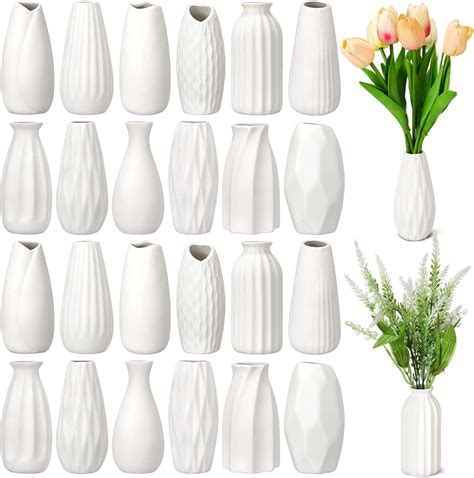 Amazon.com: Yaomiao Set of 16 White Ceramic Bud Vases Bulk 5 Inch Small ...
