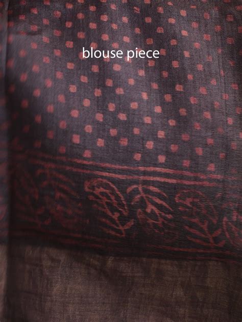 Maroon and Black Bagru Dabu Hand Block Printed Handloom Tussar Silk Sa ...