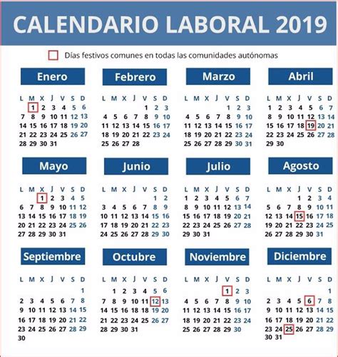 Calendario 2019 en español con fiestas de España en CMYK Stock Vector ...