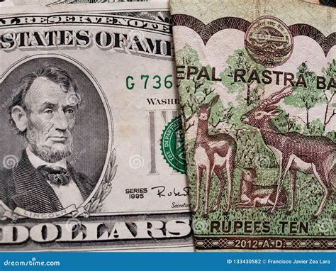 Approach To American Banknote of Five Dollar and Nepalese Banknote of ...