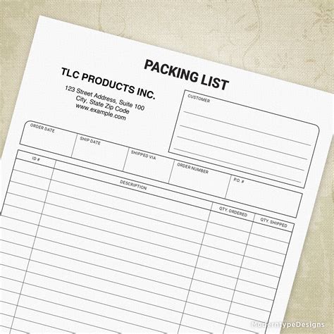 Packing List Form