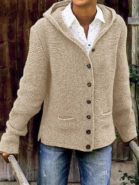 Oversized Knitted Women's Hooded Cardigan Knitted Sweater Jacket with ...