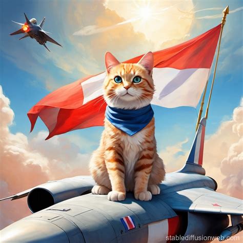 Cat with French Flag on Fighter Jet | Stable Diffusion Online