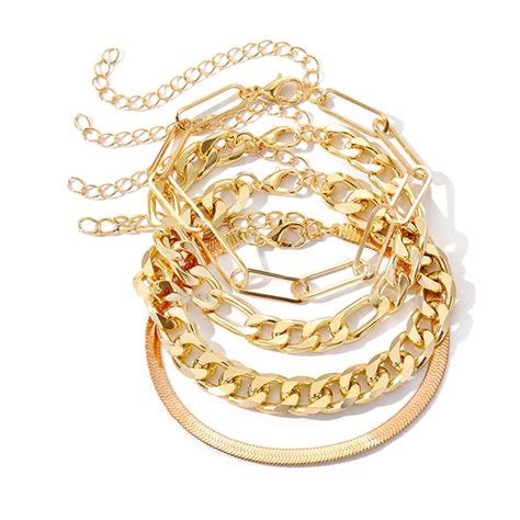 Buy Jewels Galaxy Gold Plated Gold-Toned Set of 4 Contemporary Bracelet ...