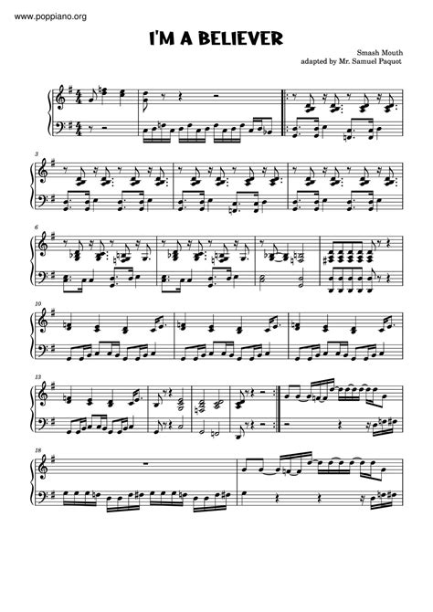 The Monkees-Shrek - I'm A Believer Sheet Music pdf, -シュレック - アイム・ア・ビリーヴァー 악보 - Free Score Download ★